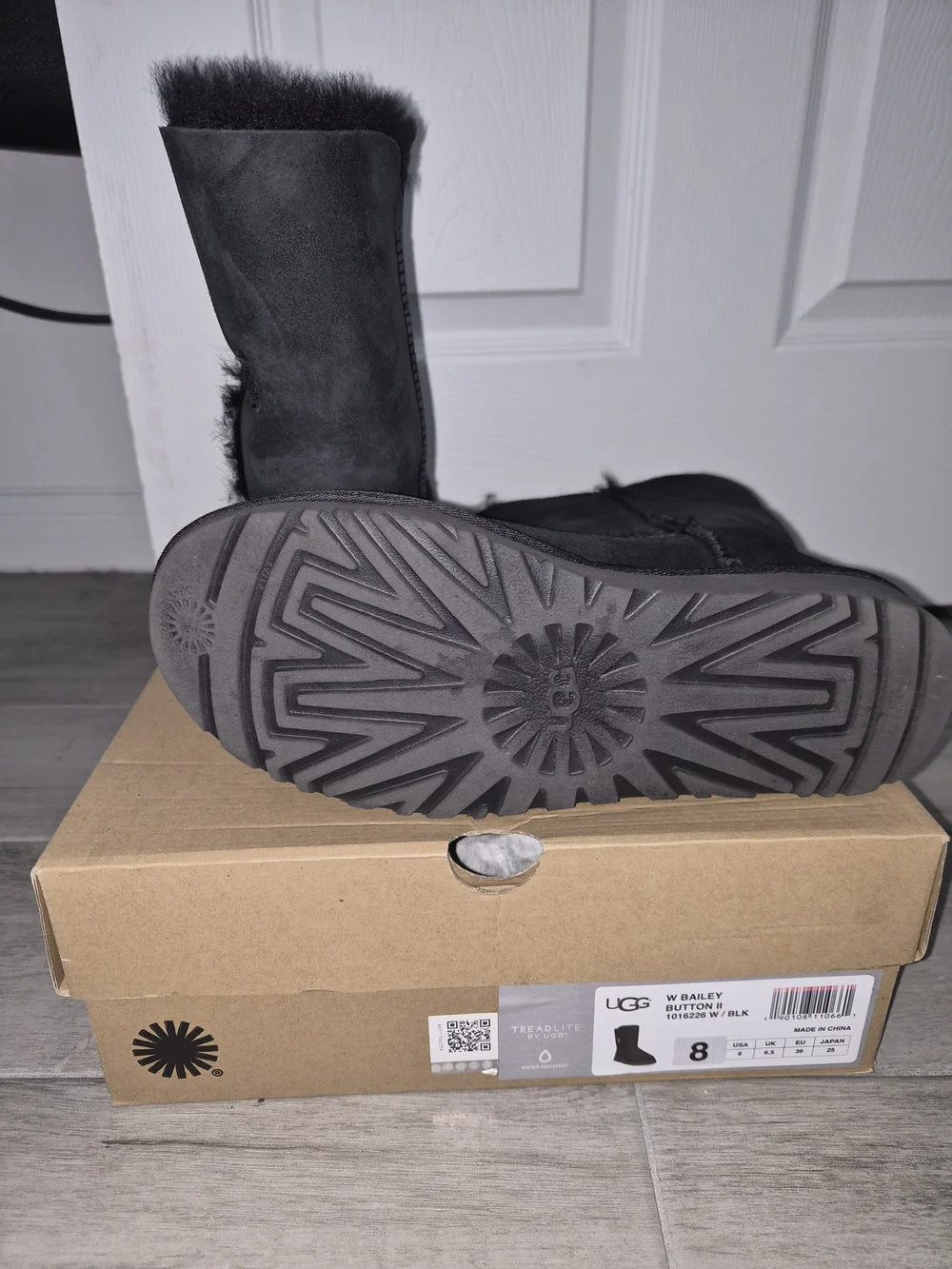 UGG Classic Bailey Button II Black Suede Shearling Boots
